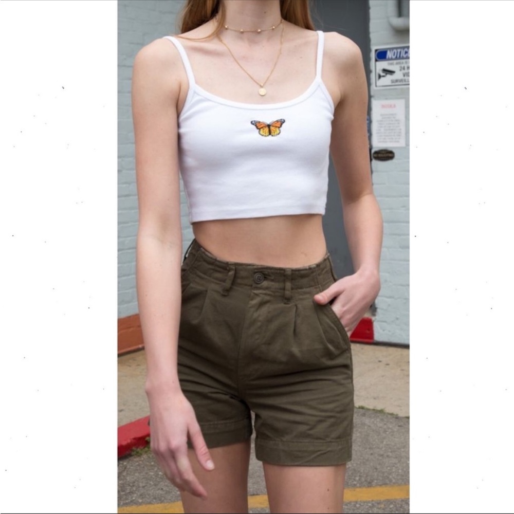 Brandy Melville Skylar Butterfly Tank White Spaghetti Strap One Size Crop Top